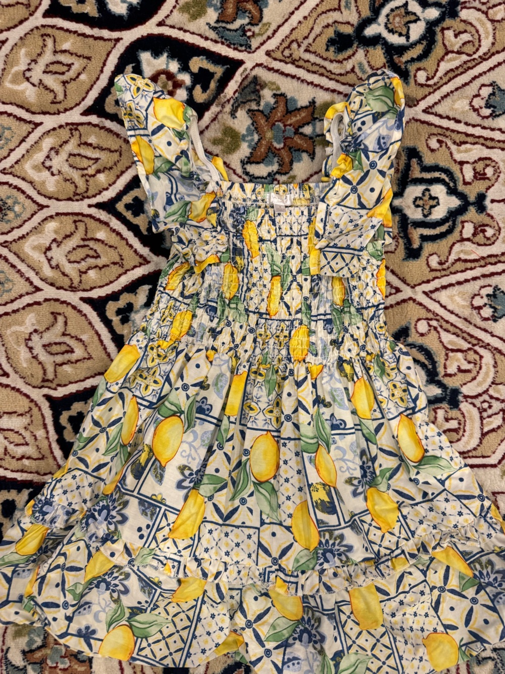 Tahari 4T Yellow Lemon Print Girls' Smocked Sundress